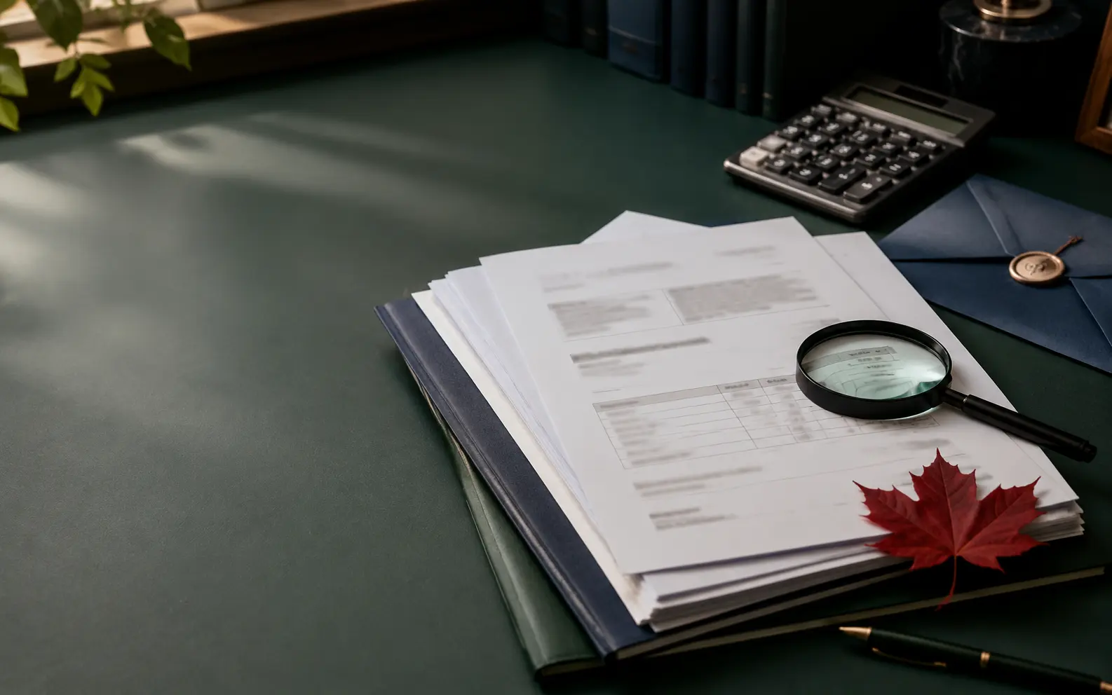 Organized Canadian tax notice, records and magnifying glass